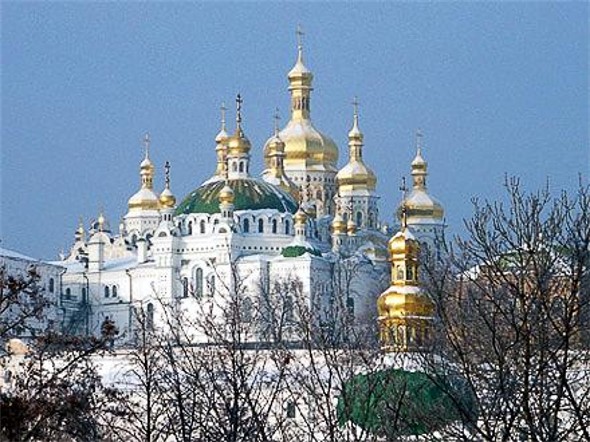 Image - Kyivan Cave Monastery: view of the Refectory Church and the Dormition Cathedral.